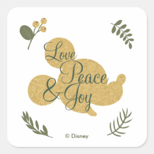 Sticker Carré Mickey Mouse Amour, Paix & Joie de Noël