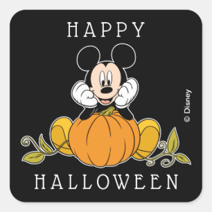 Sticker Carré Mickey Mouse assis sur une citrouille