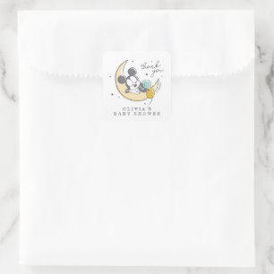 Sticker Carré Mickey Mouse Au-dessus de la lune - Baby shower