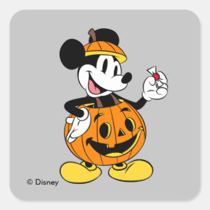 Sticker Carré Mickey Mouse déguisé en citrouille