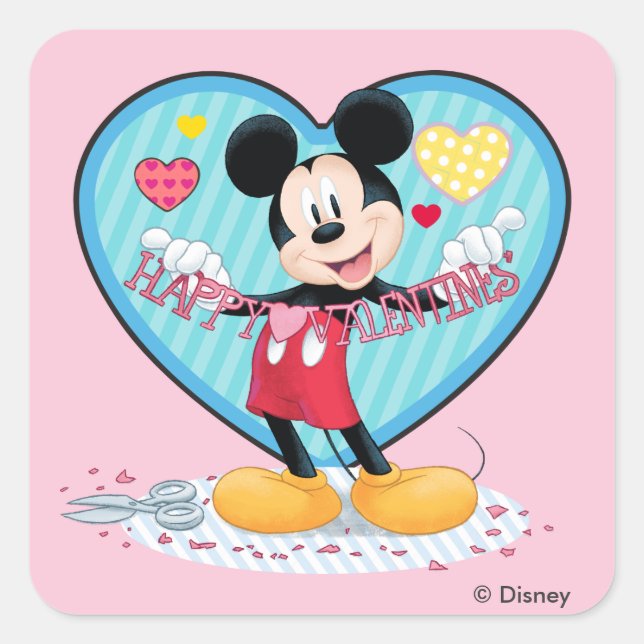Sticker Carré Mickey Mouse | Joyeuse Saint-Valentin (Devant)