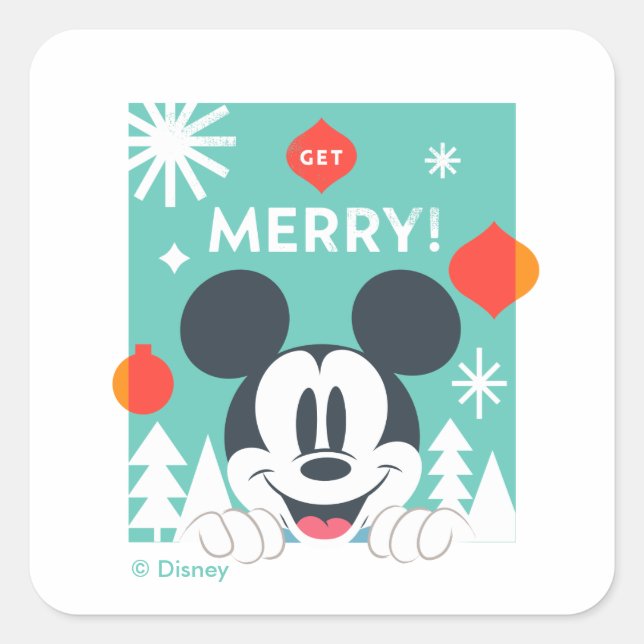 Sticker Carré Mickey Mouse | Obtenez Joyeux ! (Devant)