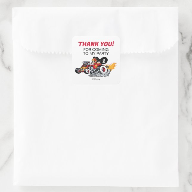Sticker Carré Mickey Mouse Roadster Racers Anniversaire (Sac)