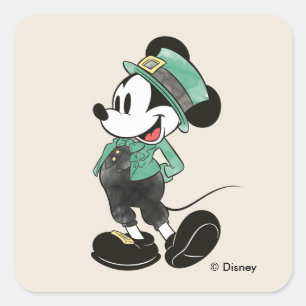 Sticker Carré Mickey Mouse Saint-Patrick en aquarelle
