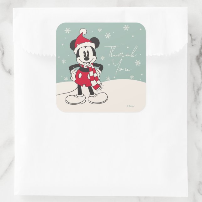 Sticker Carré Mickey Mouse Winter Onederland Anniversaire Merci (Sac)