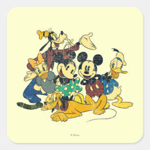 Sticker Carré Mickey & ses amis Câlin vintage