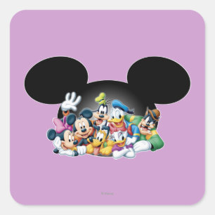 Sticker Carré Mickey & ses amis Groupe avec des oreilles de Mi
