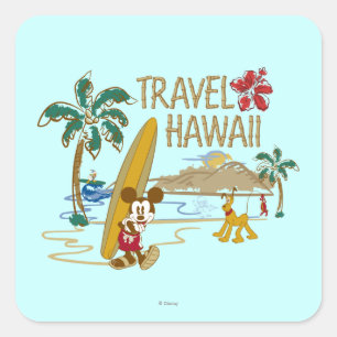 Sticker Carré Mickey & ses amis Hawaï