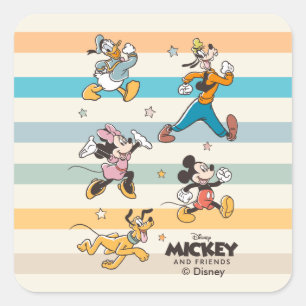 Sticker Carré Mickey & ses amis Retro Stars and Stripes Graphiqu