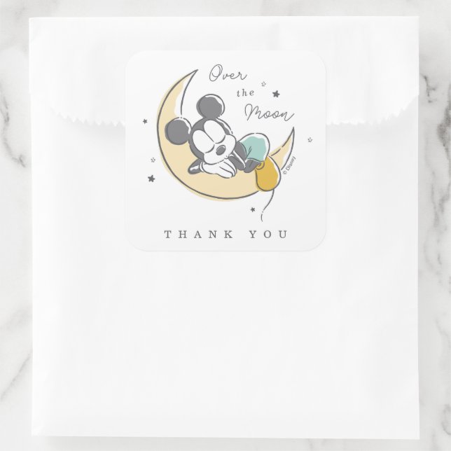 Sticker Carré Mickey Souris au-dessus du Merci de la Lune (Sac)
