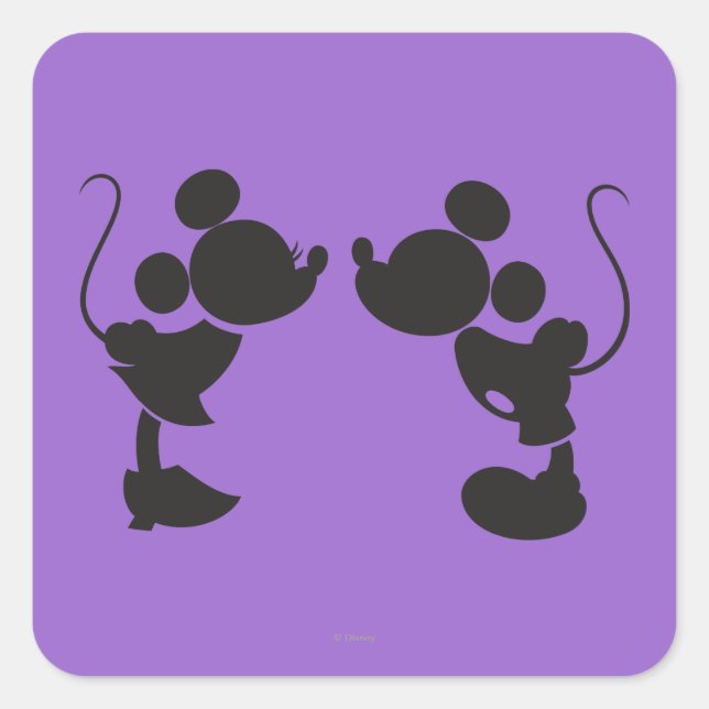 Sticker Carré Mickey Souris et Minnie Silhouette (Devant)