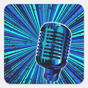 Sticker Carré Microphone bleu rétro