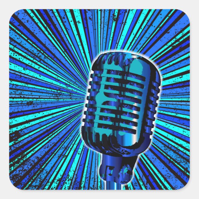 Sticker Carré Microphone bleu rétro (Devant)