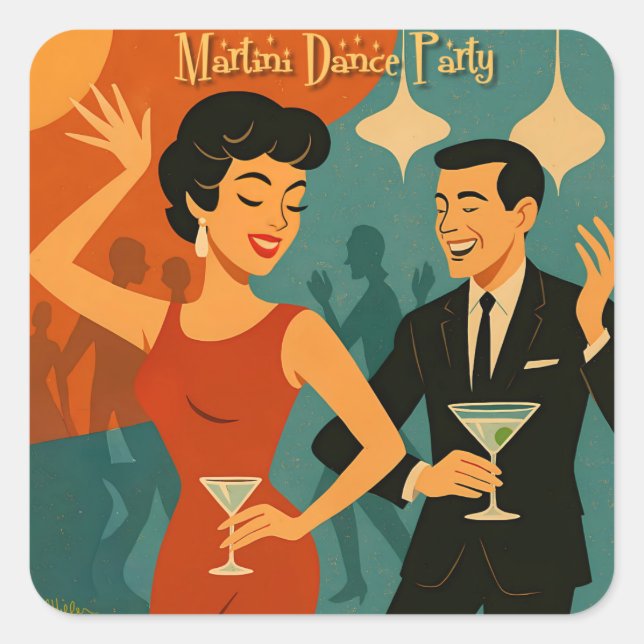 Sticker Carré Mid Century Martini Dance Party (Devant)