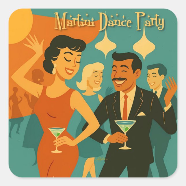 Sticker Carré Mid Century Martini Dance Party (Devant)