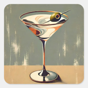Sticker Carré Mid Century Modern 1 Peinture de Martini aux olive