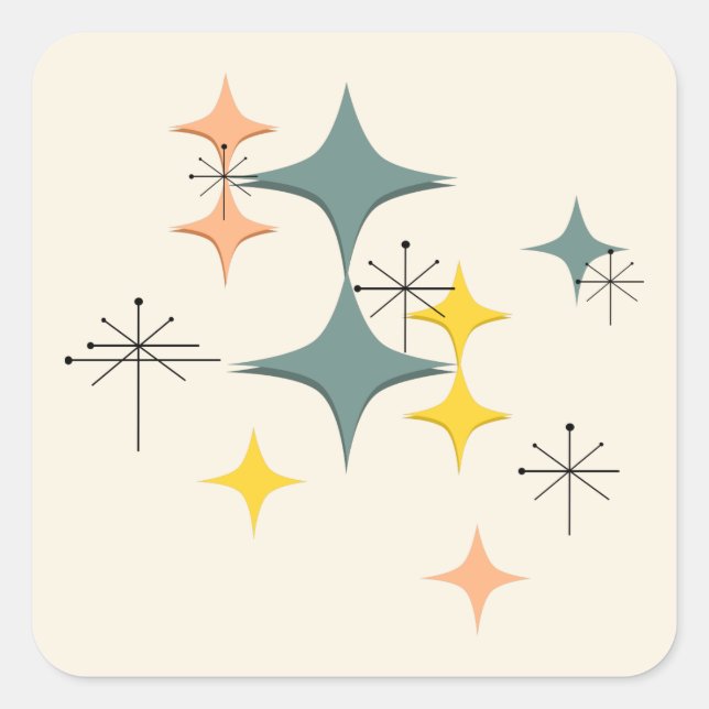 Sticker Carré Mid Century Modern Eames atomique Starburts person (Devant)