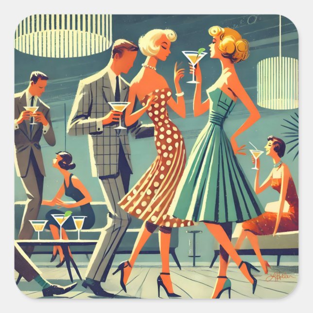 Sticker Carré Mid Century Modern Martini Dance Cocktail Party (Devant)