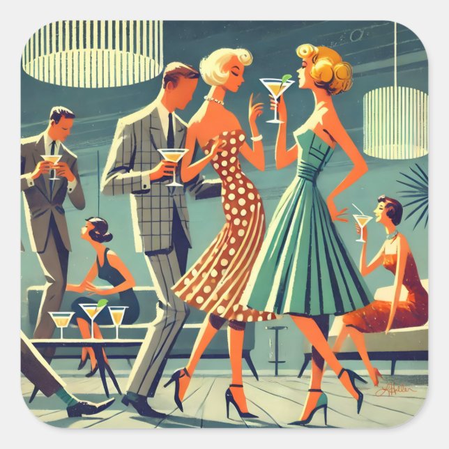 Sticker Carré Mid Century Modern Martini Dance Cocktail Party (Devant)