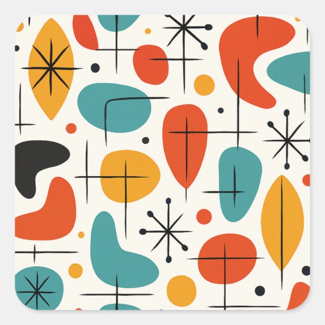 Sticker Carré Mid Century Modern Starburst Pattern (Devant)
