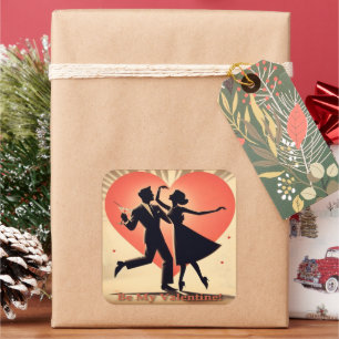 Sticker Carré Mid Century Valentine Dancing Couple avec Martini