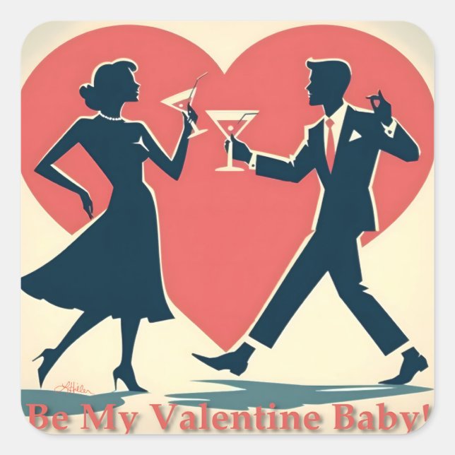 Sticker Carré Mid Century Valentine Hip Martini Dancing Couple (Devant)