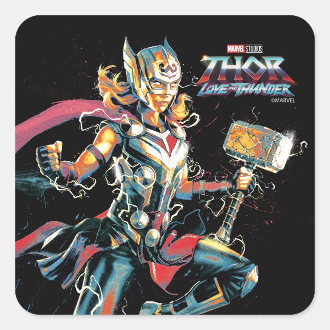 Sticker Carré Mighty Thor Illustrated Character Art (Devant)