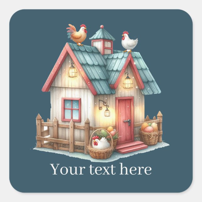Sticker Carré mignon Amateurs de coq Country ajouter le message (Devant)