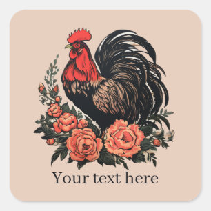 Sticker Carré mignon amoureux du coq ajouter un message