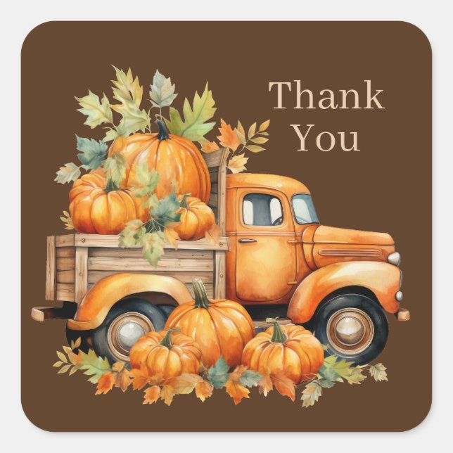 Sticker Carré mignon Automne saisonnier Camion de campagne merci (Devant)