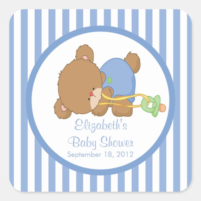 Sticker Carré mignon Baby shower Ours Teddy ! (Devant)