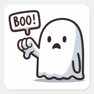 Sticker Carré Mignon BOO! Pouce vers le bas de fantôme