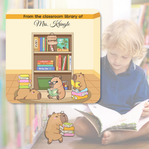 Sticker Carré Mignon Capybara de la bibliothèque de l'enseignant
