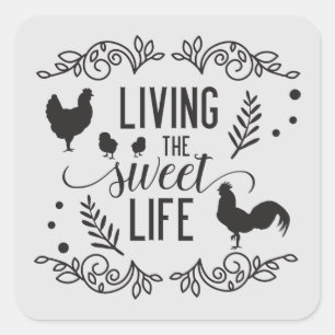 Sticker Carré mignon Country Rosters Vie agricole mot art