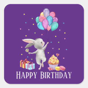Sticker Carré mignon enfants unisex lapin d'anniversaire