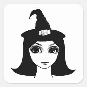 Sticker Carré mignon gros oeil sorcière fille imaginaire conte d