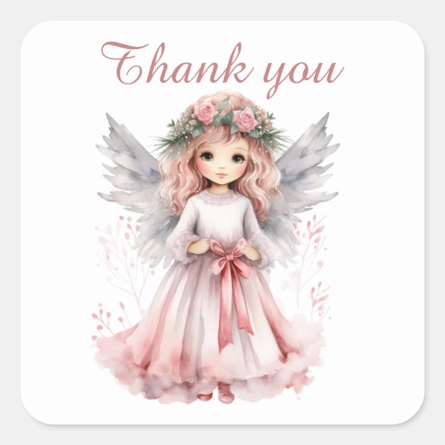 Sticker Carré Mignon Heavenly Angel merci (Devant)
