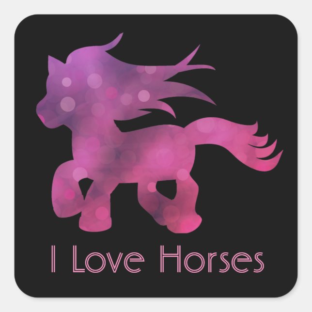 Sticker Carré Mignon J'adore Les Chevaux (Devant)