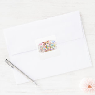 Sticker Carré Mignon Kawaii Meilleurs Vœux Chat Floral Rose Past