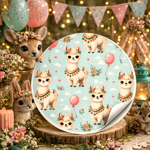 Sticker Carré Mignon Lama Boho