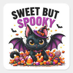 Sticker Carré Mignon mais chat chauve-souris noir effrayant Hall