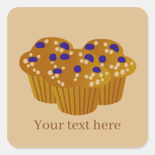 Sticker Carré mignon muffin bleuet ajouter du texte