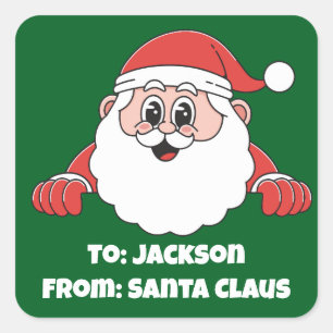 Sticker Carré Mignon Personnalisé Vert De Père Noël