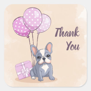 Sticker Carré Mignonne Baby shower français Bulldog Puppy rose B