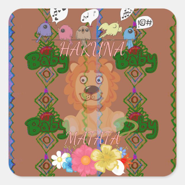 Sticker Carré Mignonne Bébé Lion King : Hakuna Matata Design (Devant)