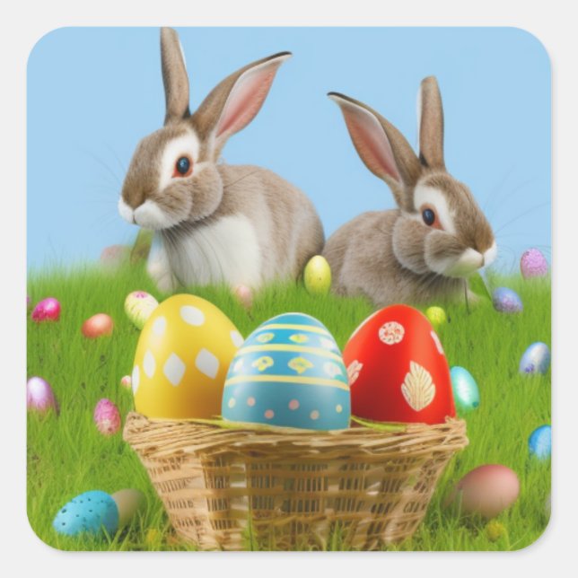 Sticker Carré Mignonne Bunnyfor Pâques pour une humeur positive (Devant)
