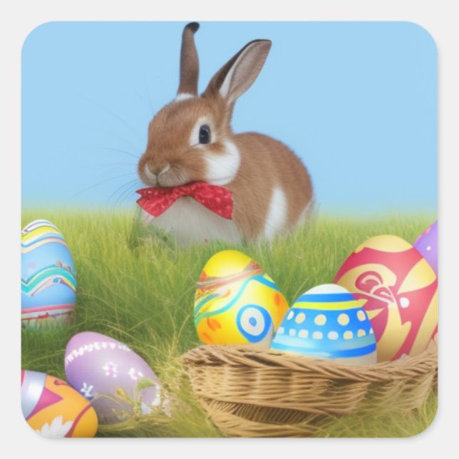 Sticker Carré Mignonne Bunnyfor Pâques pour une humeur positive (Devant)