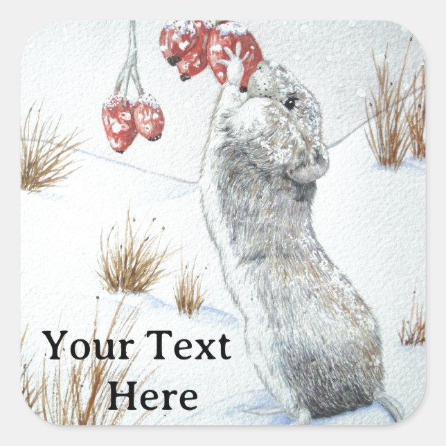 Sticker Carré Mignonne champ neige scène hiver faune (Devant)