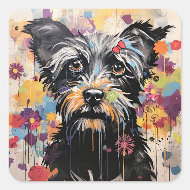 Sticker Carré Mignonne chiot drôle Chien Mélange Média Animal An (Devant)
