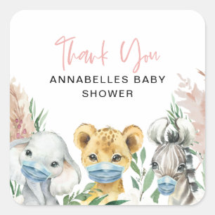 Sticker Carré Mignonne conduite de masque de covid animal par bé